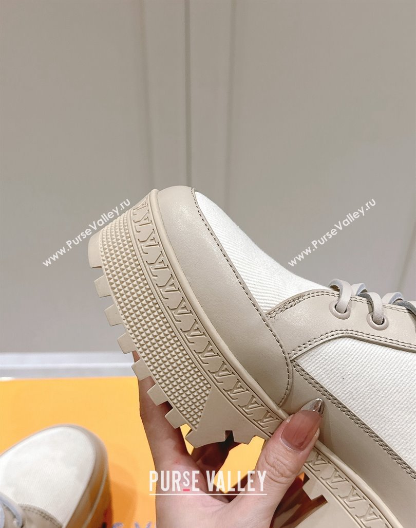 Louis Vuitton Laureate Platform Desert Ankle Boots 7cm in Canvas and Leather White/Grey 2024 1015 (MD-241015063)