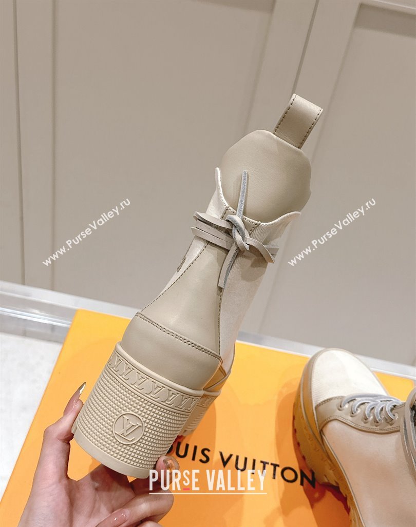 Louis Vuitton Laureate Platform Desert Ankle Boots 7cm in Canvas and Leather White/Grey 2024 1015 (MD-241015063)