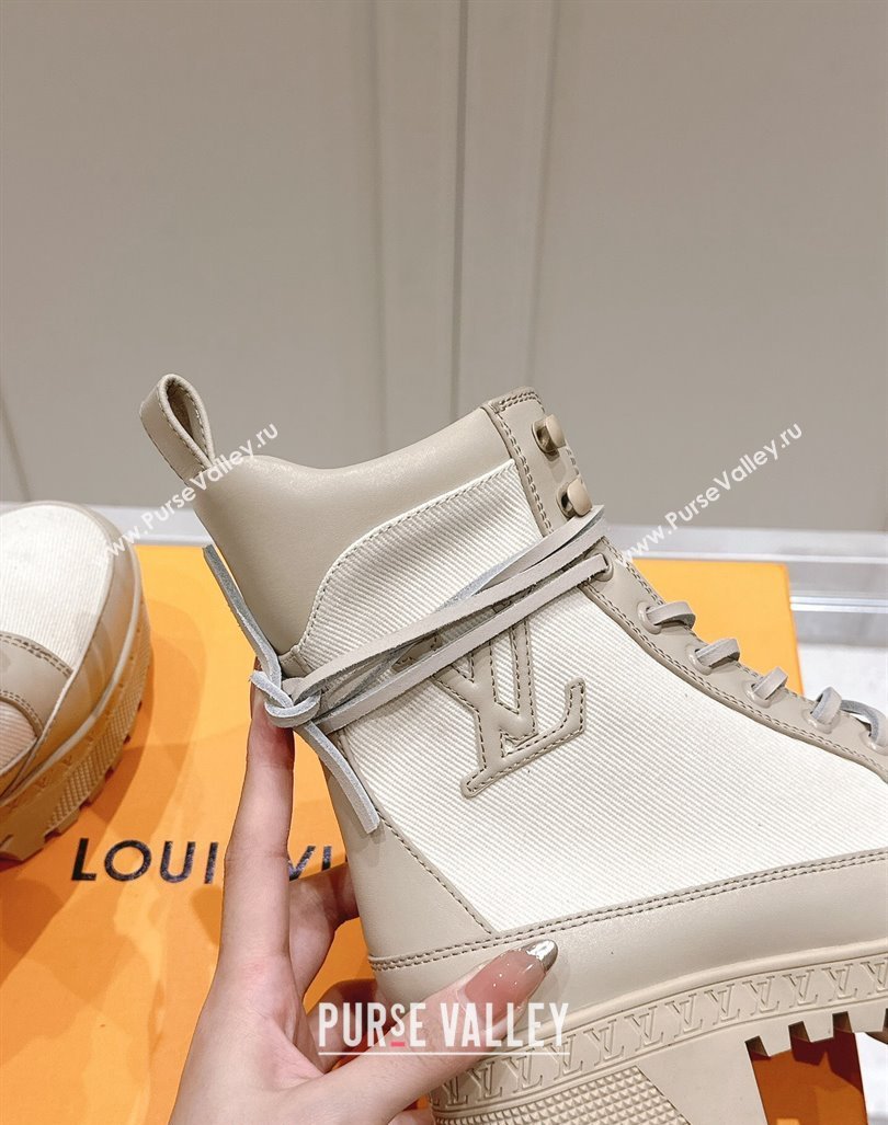 Louis Vuitton Laureate Platform Desert Ankle Boots 7cm in Canvas and Leather White/Grey 2024 1015 (MD-241015063)