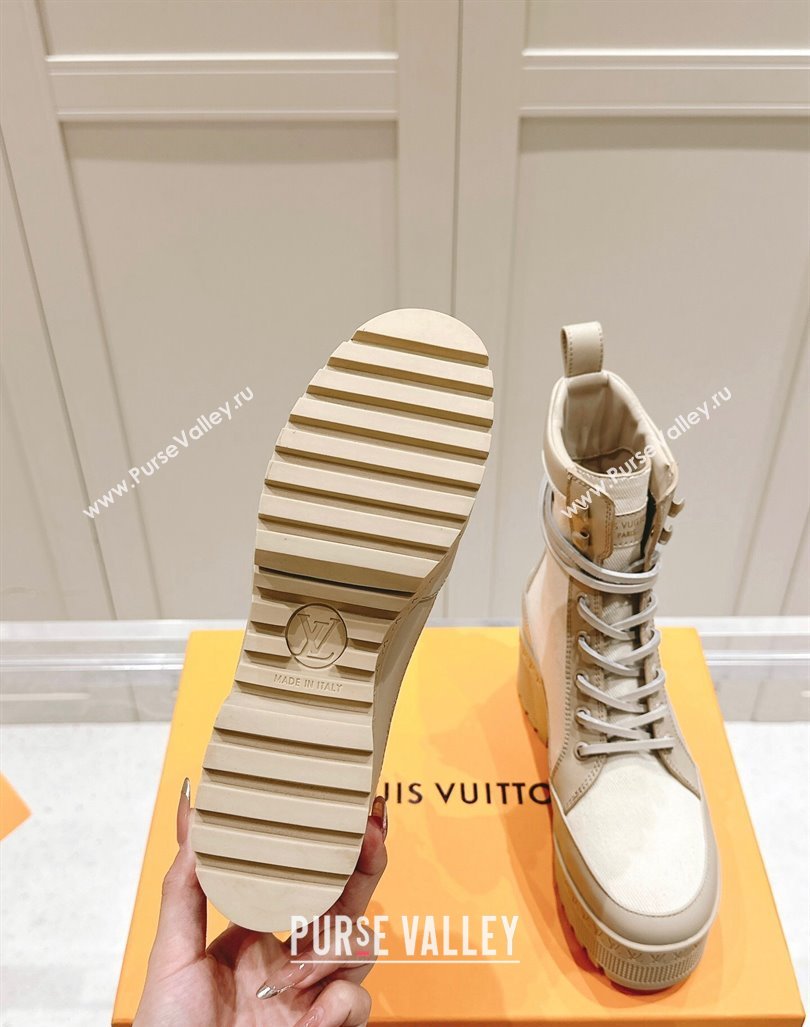 Louis Vuitton Laureate Platform Desert Ankle Boots 7cm in Canvas and Leather White/Grey 2024 1015 (MD-241015063)