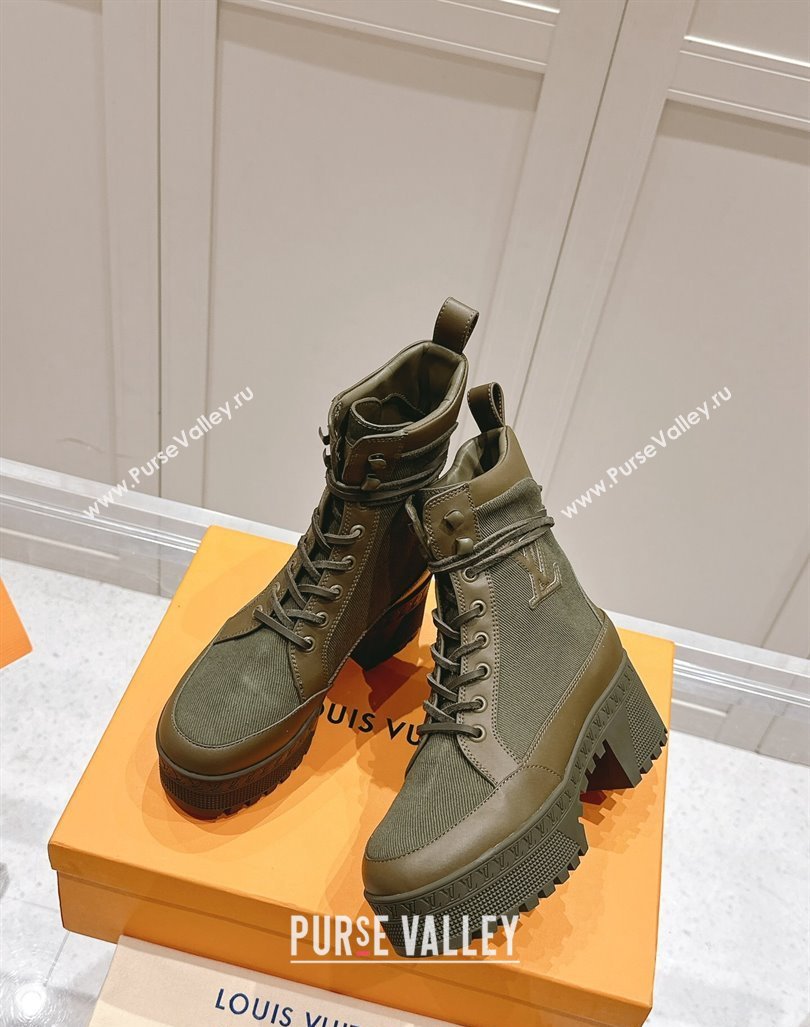 Louis Vuitton Laureate Platform Desert Ankle Boots 7cm in Canvas and Leather Khaki Green 2024 1015 (MD-241015064)