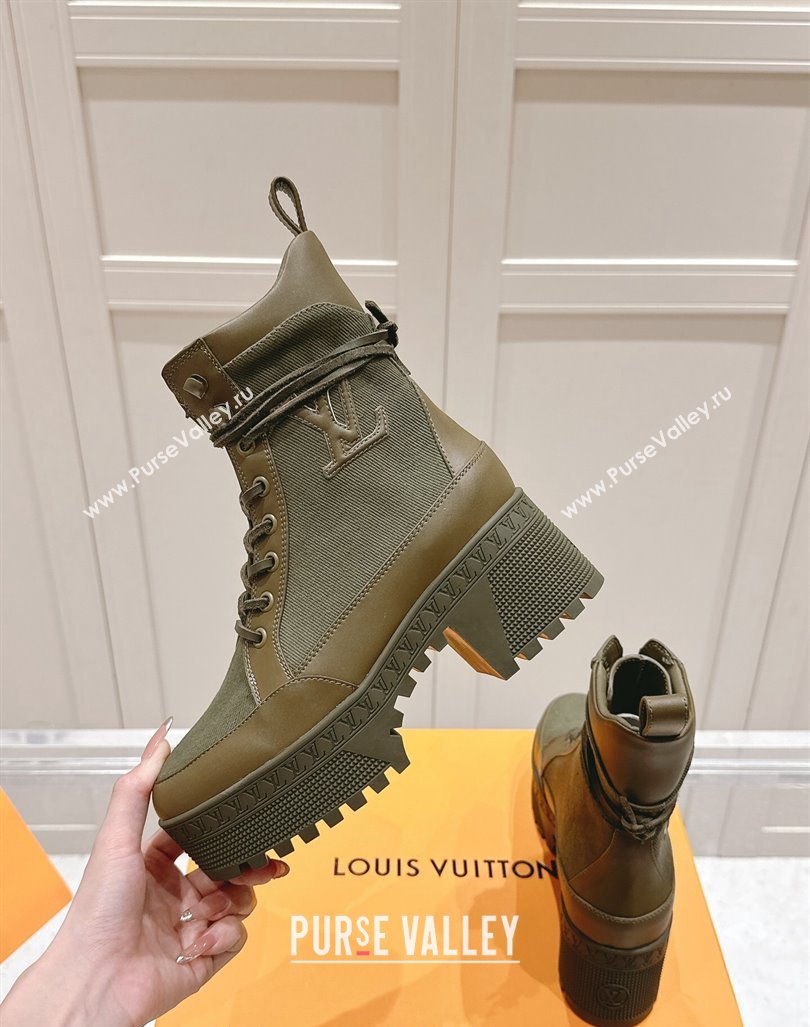 Louis Vuitton Laureate Platform Desert Ankle Boots 7cm in Canvas and Leather Khaki Green 2024 1015 (MD-241015064)