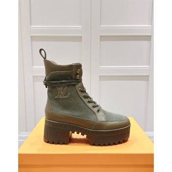 Louis Vuitton Laureate Platform Desert Ankle Boots 7cm in Canvas and Leather Khaki Green 2024 1015 (MD-241015064)