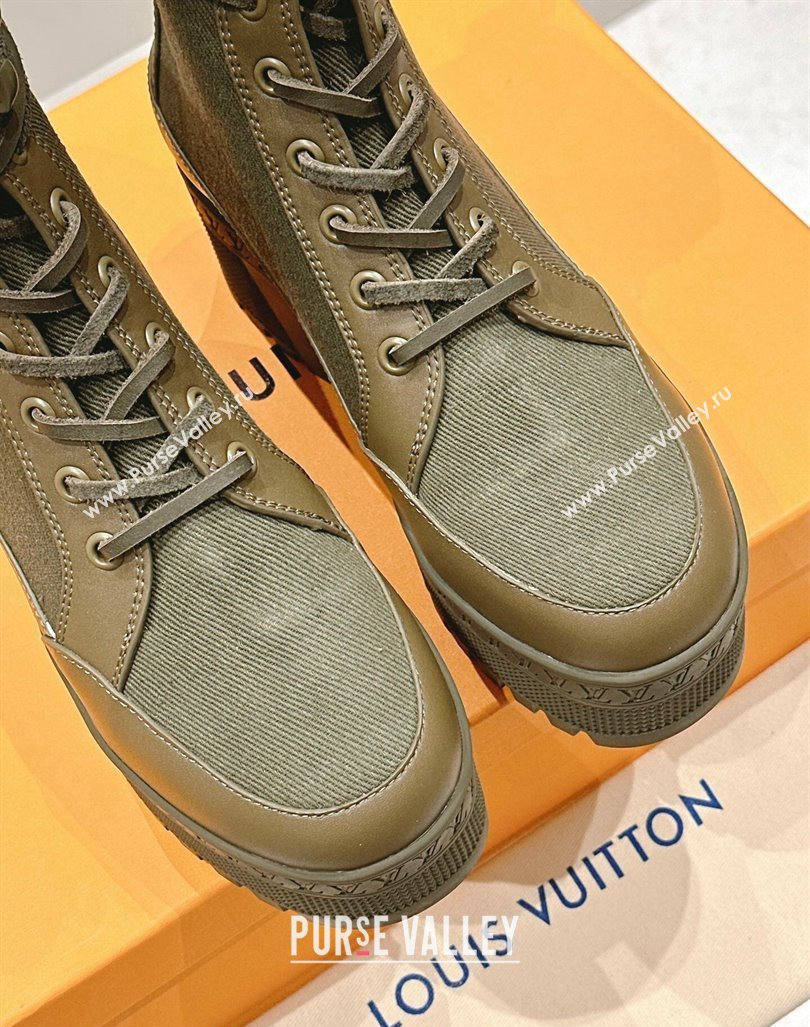 Louis Vuitton Laureate Platform Desert Ankle Boots 7cm in Canvas and Leather Khaki Green 2024 1015 (MD-241015064)