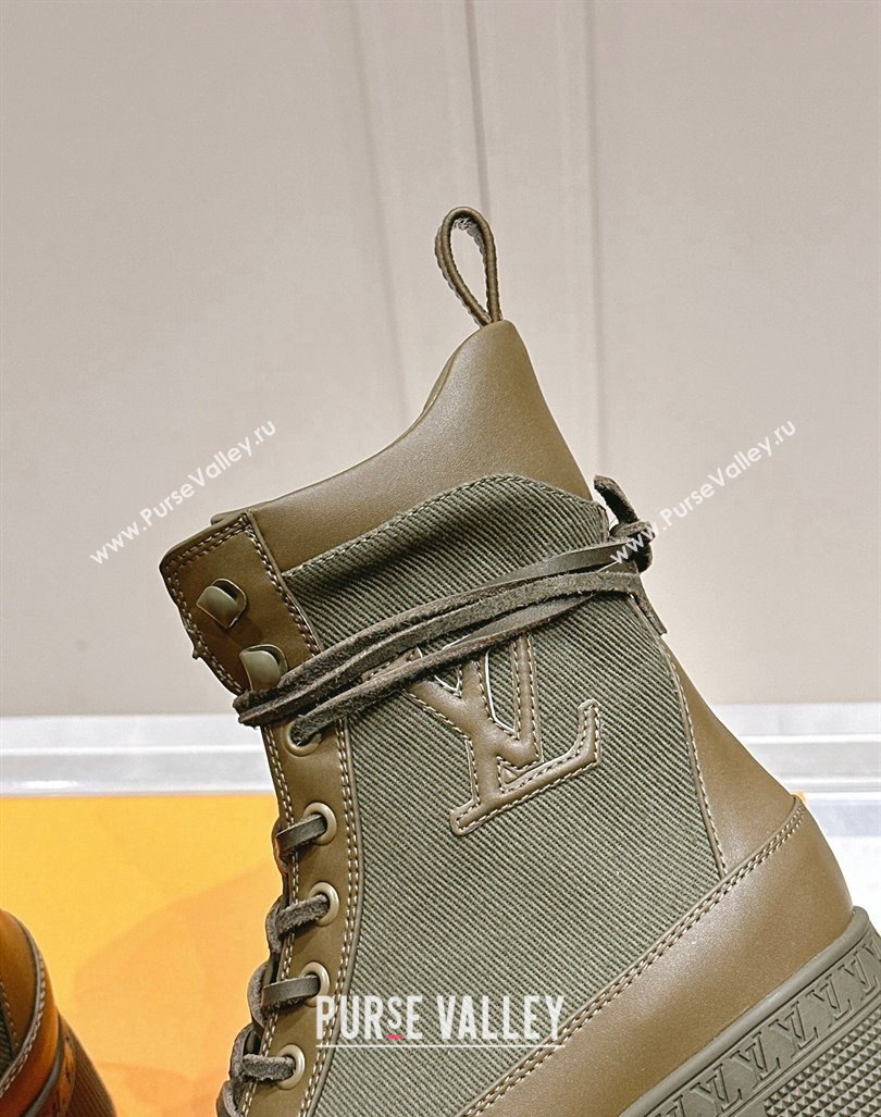 Louis Vuitton Laureate Platform Desert Ankle Boots 7cm in Canvas and Leather Khaki Green 2024 1015 (MD-241015064)