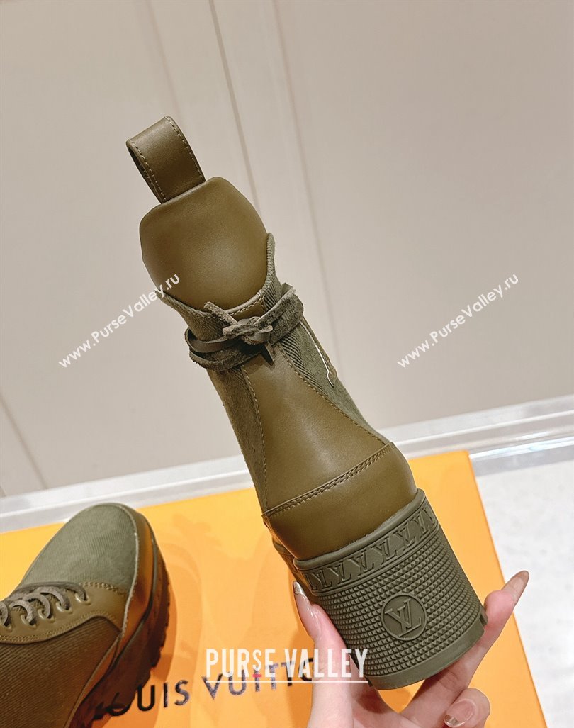 Louis Vuitton Laureate Platform Desert Ankle Boots 7cm in Canvas and Leather Khaki Green 2024 1015 (MD-241015064)