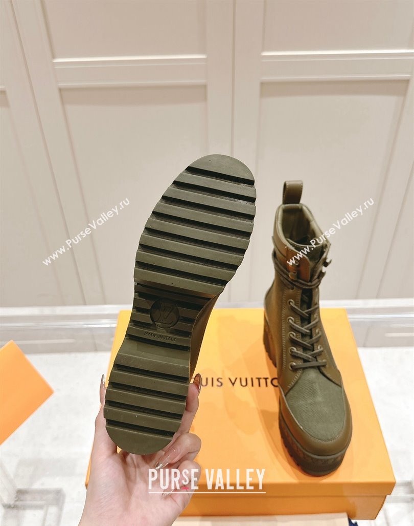 Louis Vuitton Laureate Platform Desert Ankle Boots 7cm in Canvas and Leather Khaki Green 2024 1015 (MD-241015064)