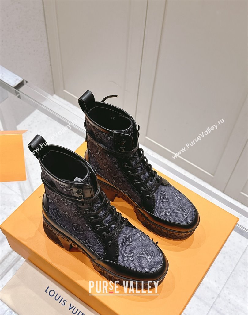 Louis Vuitton Laureate Platform Desert Ankle Boots 7cm in Blue Monogram Denim 2024 1015 (MD-241015065)