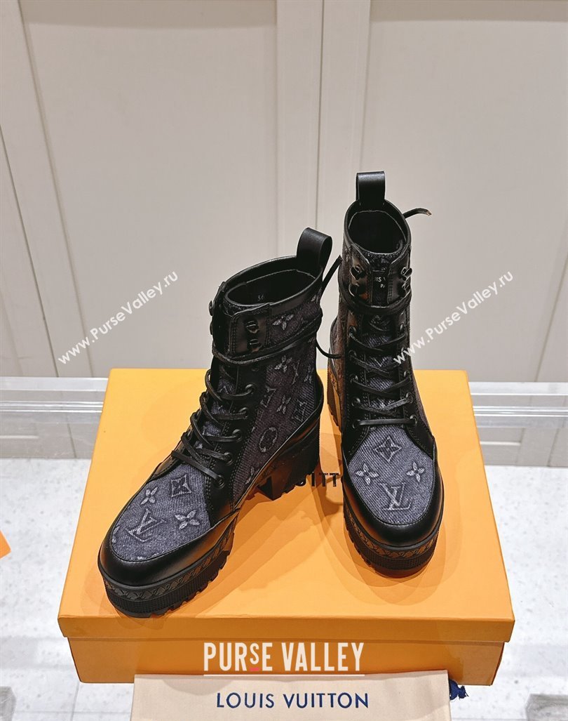 Louis Vuitton Laureate Platform Desert Ankle Boots 7cm in Blue Monogram Denim 2024 1015 (MD-241015065)