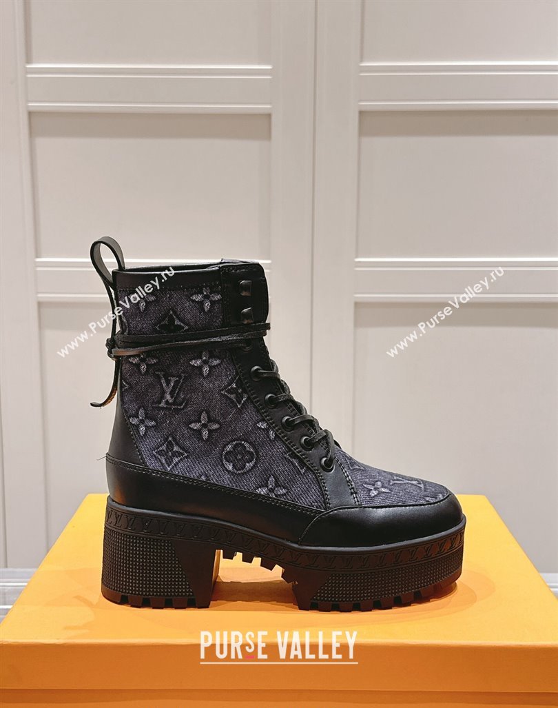 Louis Vuitton Laureate Platform Desert Ankle Boots 7cm in Blue Monogram Denim 2024 1015 (MD-241015065)