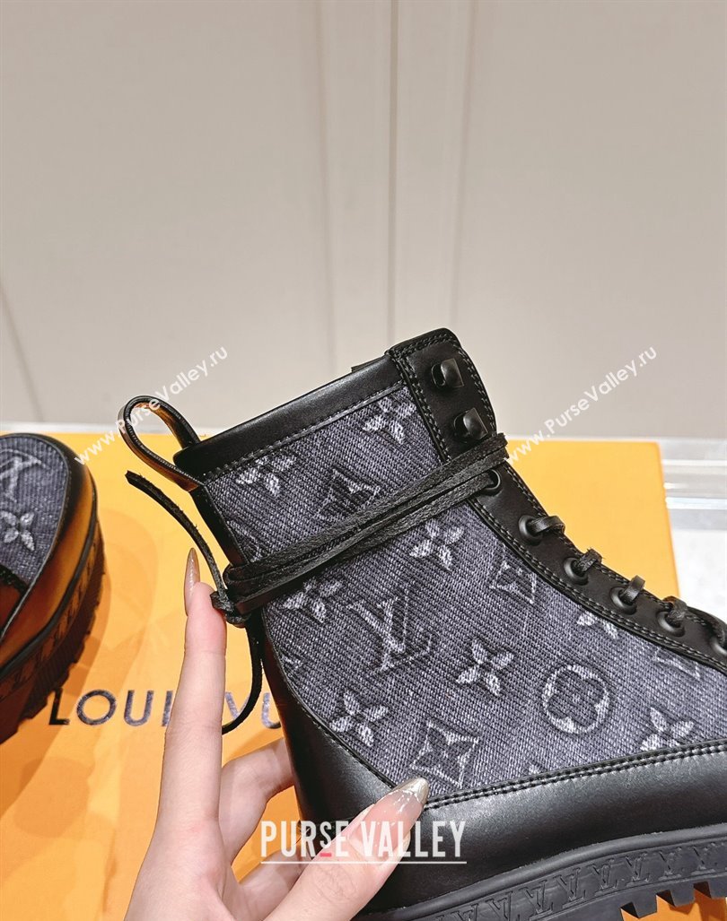 Louis Vuitton Laureate Platform Desert Ankle Boots 7cm in Blue Monogram Denim 2024 1015 (MD-241015065)