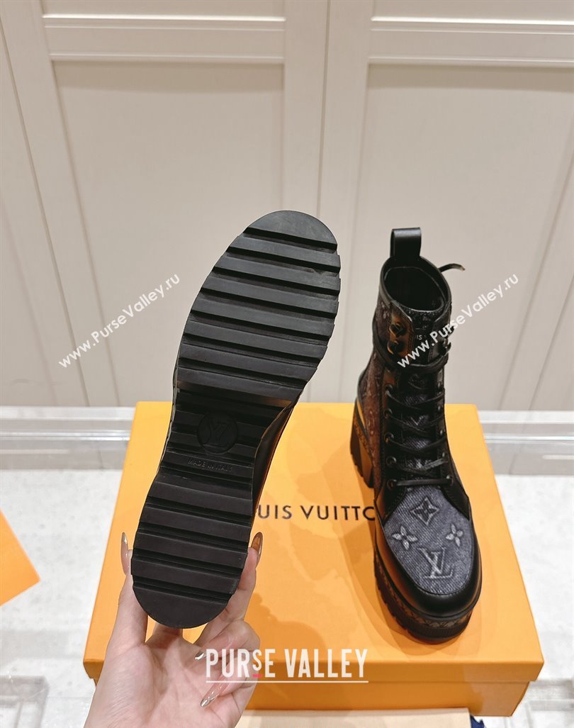 Louis Vuitton Laureate Platform Desert Ankle Boots 7cm in Blue Monogram Denim 2024 1015 (MD-241015065)