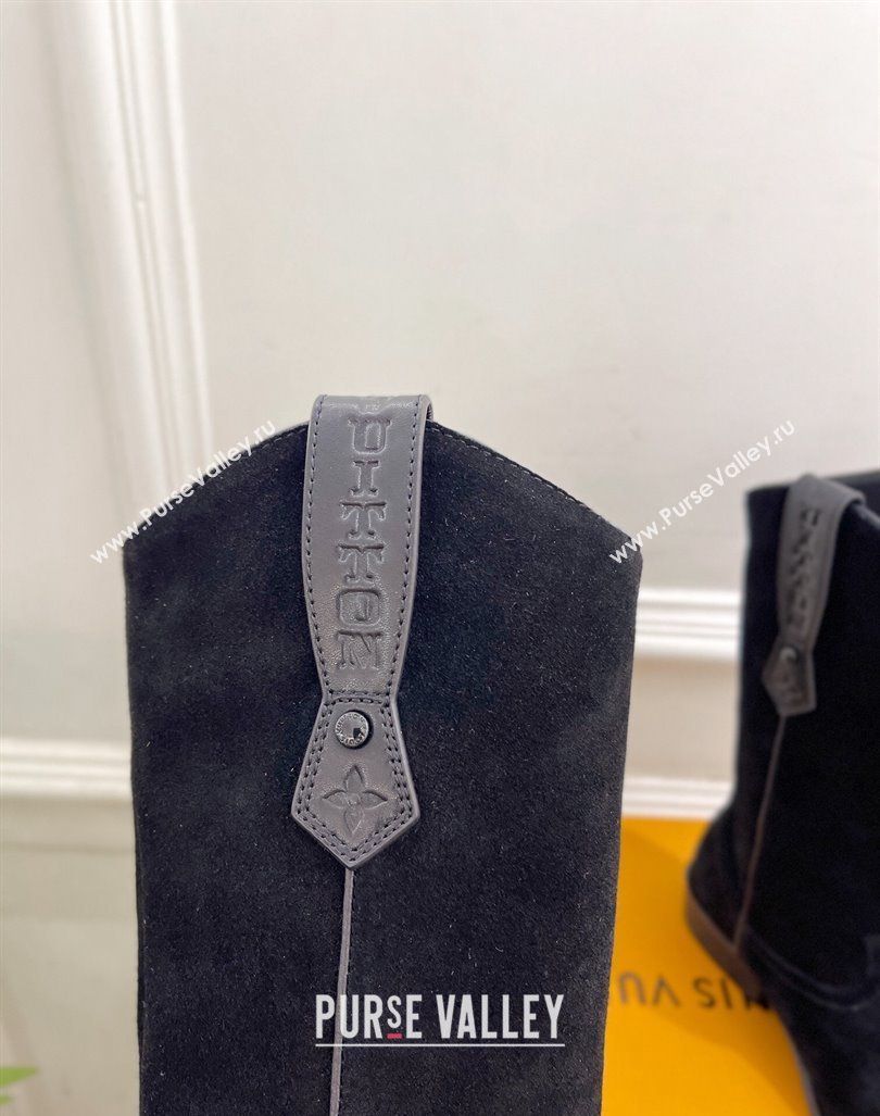 Louis Vuitton LV Rider Mid Boots 3cm in Suede with Monogram Flowers Heel Black 2024 (MD-241015013)