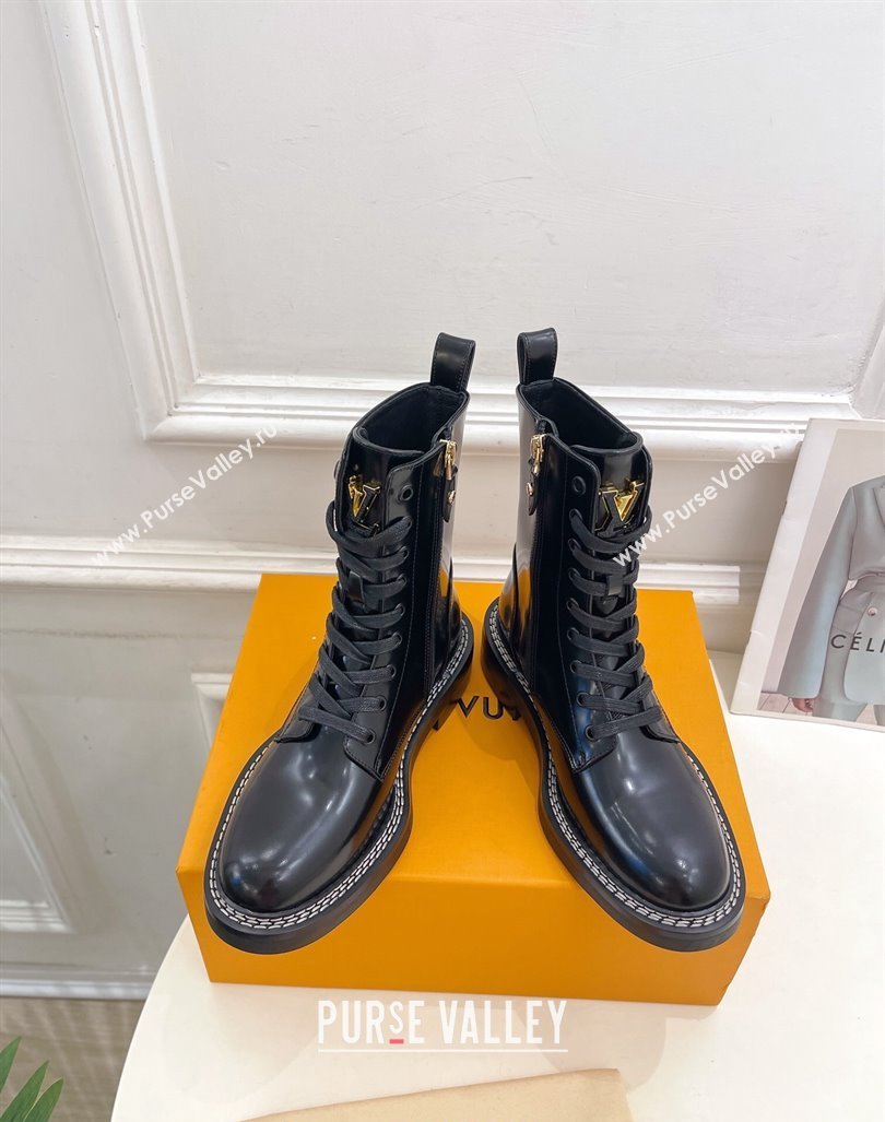 Louis Vuitton Lace-up Ankle Boots 3.5cm in Black Glazed Leather 2024 LV101501 (MD-241015004)