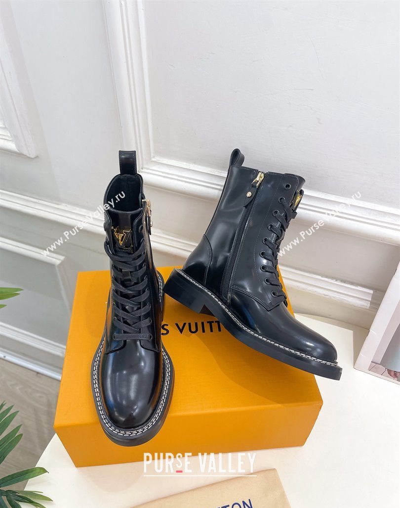 Louis Vuitton Lace-up Ankle Boots 3.5cm in Black Glazed Leather 2024 LV101501 (MD-241015004)