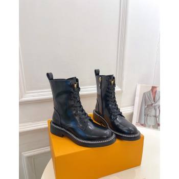 Louis Vuitton Lace-up Ankle Boots 3.5cm in Black Glazed Leather 2024 LV101501 (MD-241015004)