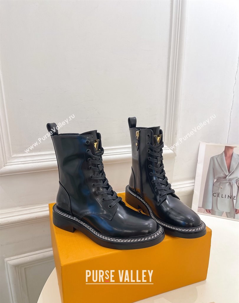 Louis Vuitton Lace-up Ankle Boots 3.5cm in Black Glazed Leather 2024 LV101501 (MD-241015004)