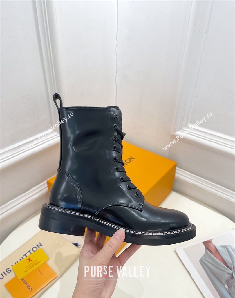 Louis Vuitton Lace-up Ankle Boots 3.5cm in Black Glazed Leather 2024 LV101501 (MD-241015004)