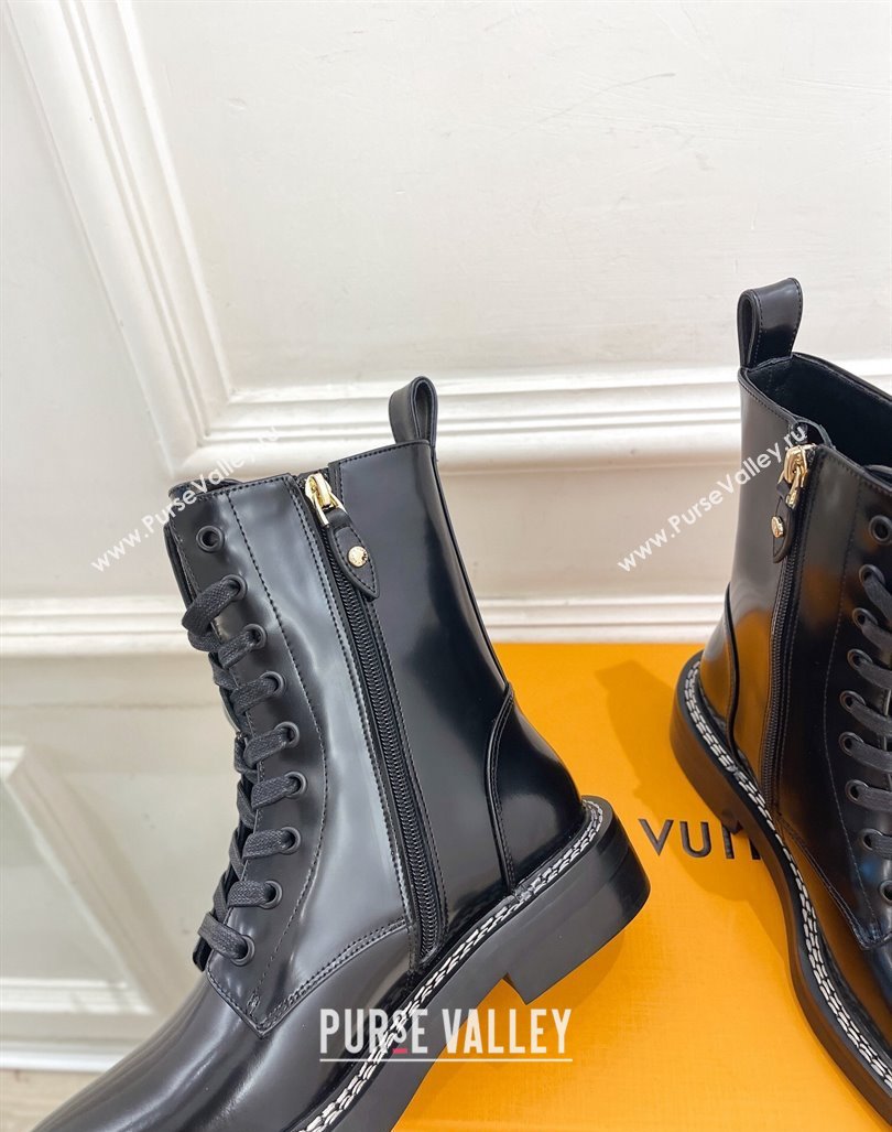 Louis Vuitton Lace-up Ankle Boots 3.5cm in Black Glazed Leather 2024 LV101501 (MD-241015004)