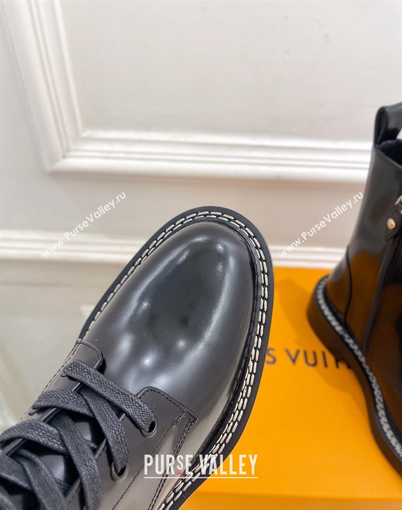 Louis Vuitton Lace-up Ankle Boots 3.5cm in Black Glazed Leather 2024 LV101501 (MD-241015004)