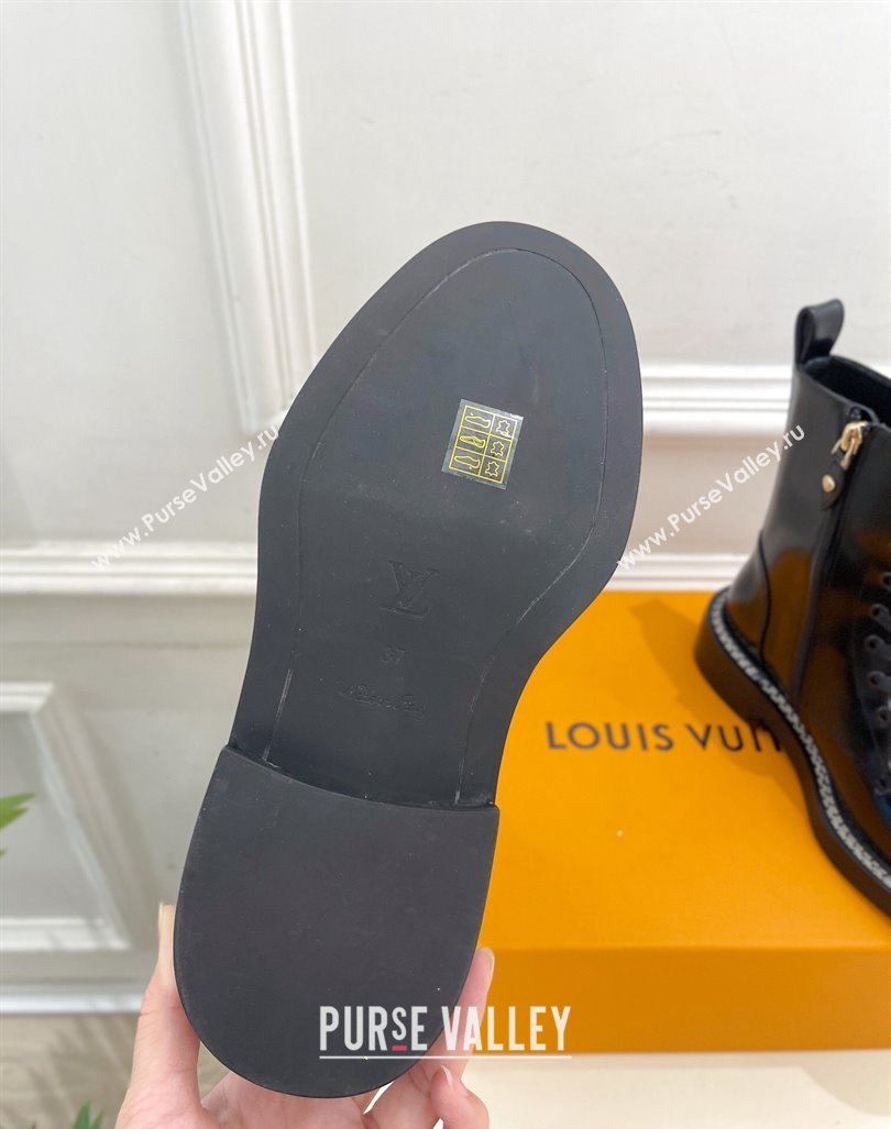 Louis Vuitton Lace-up Ankle Boots 3.5cm in Black Glazed Leather 2024 LV101501 (MD-241015004)