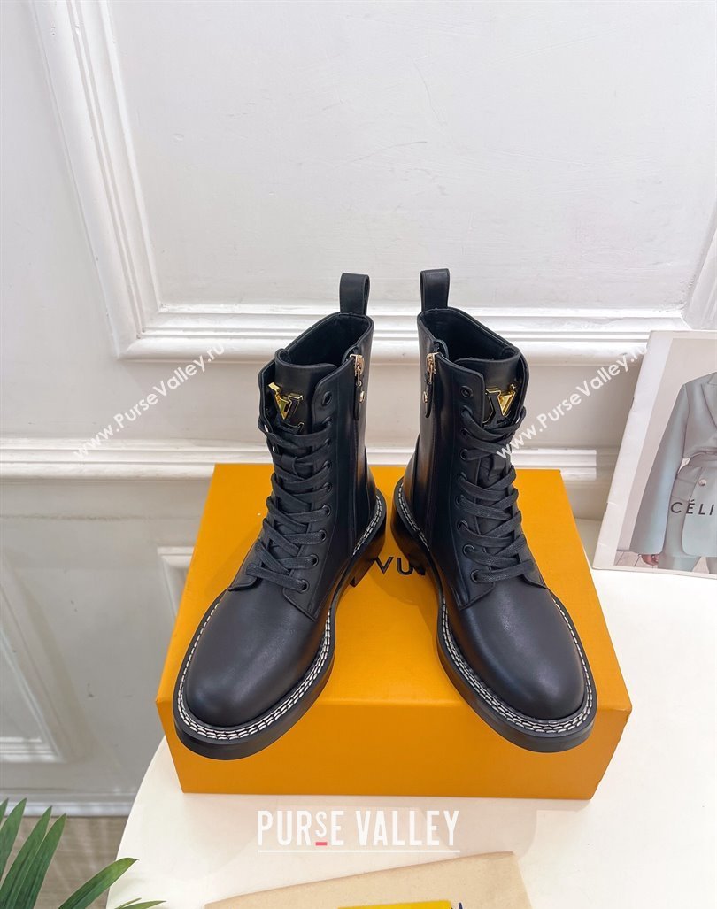 Louis Vuitton Lace-up Ankle Boots 3.5cm in Black Calf Leather 2024 LV101501 (MD-241015005)