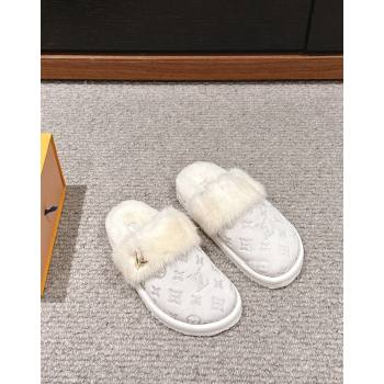 Louis Vuitton Suede and Mink Fur Flat Slippers White 2024 LV101401 (KL-241014110)