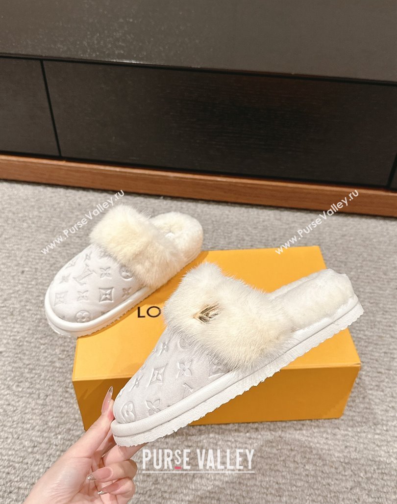 Louis Vuitton Suede and Mink Fur Flat Slippers White 2024 LV101401 (KL-241014110)