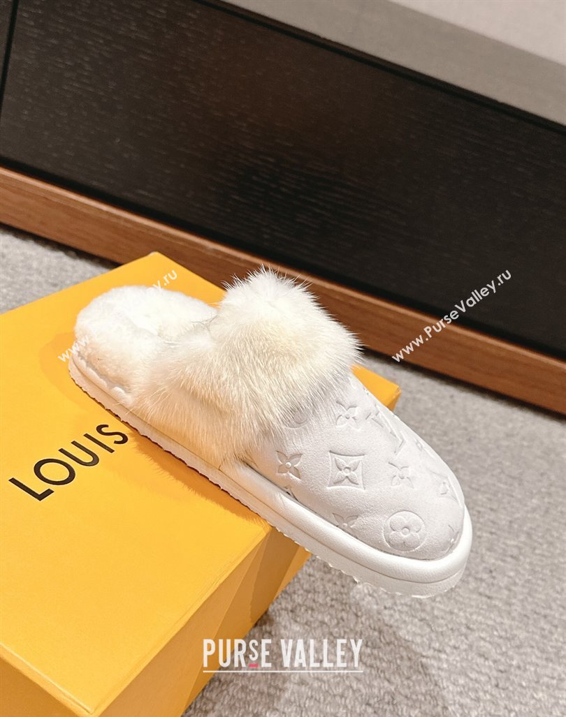 Louis Vuitton Suede and Mink Fur Flat Slippers White 2024 LV101401 (KL-241014110)