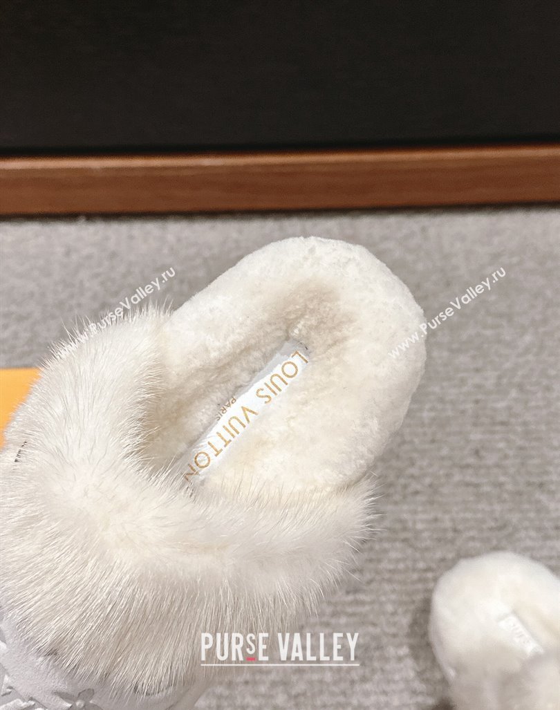 Louis Vuitton Suede and Mink Fur Flat Slippers White 2024 LV101401 (KL-241014110)