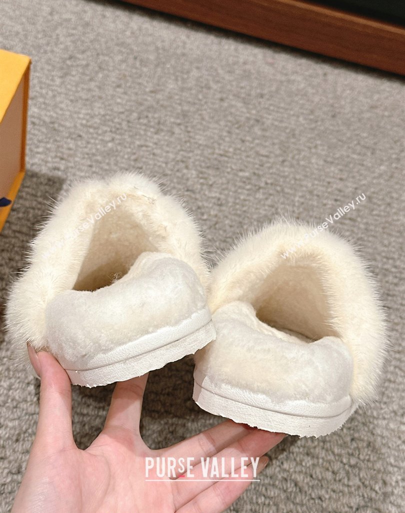 Louis Vuitton Suede and Mink Fur Flat Slippers White 2024 LV101401 (KL-241014110)