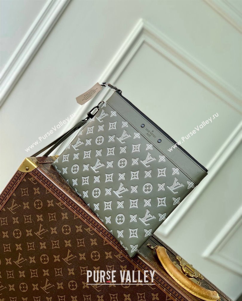 Louis Vuitton Pochette To-Go Pouch in Monogram Shadow Leather Green/White 2024 M81570 (KI-241104087)