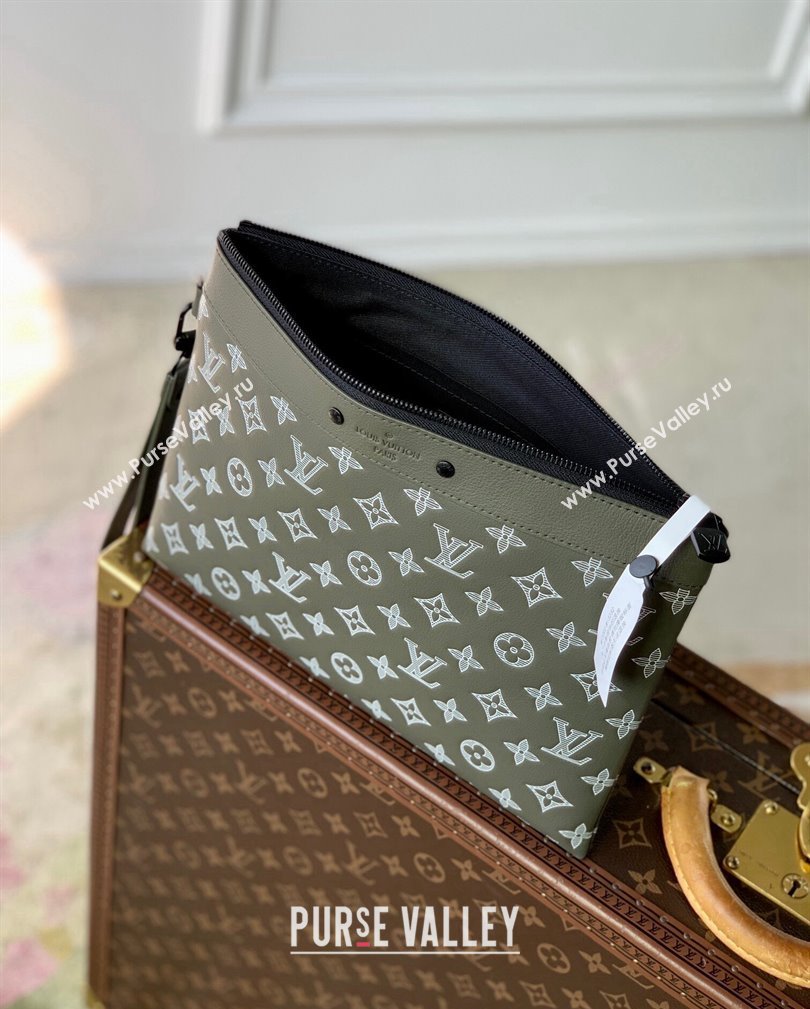 Louis Vuitton Pochette To-Go Pouch in Monogram Shadow Leather Green/White 2024 M81570 (KI-241104087)