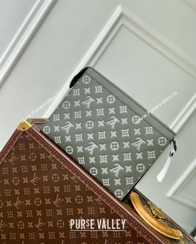 Louis Vuitton Pochette Voyage MM Pouch in Monogram Shadow Leather Green/White 2024 M61692 (KI-241104089)