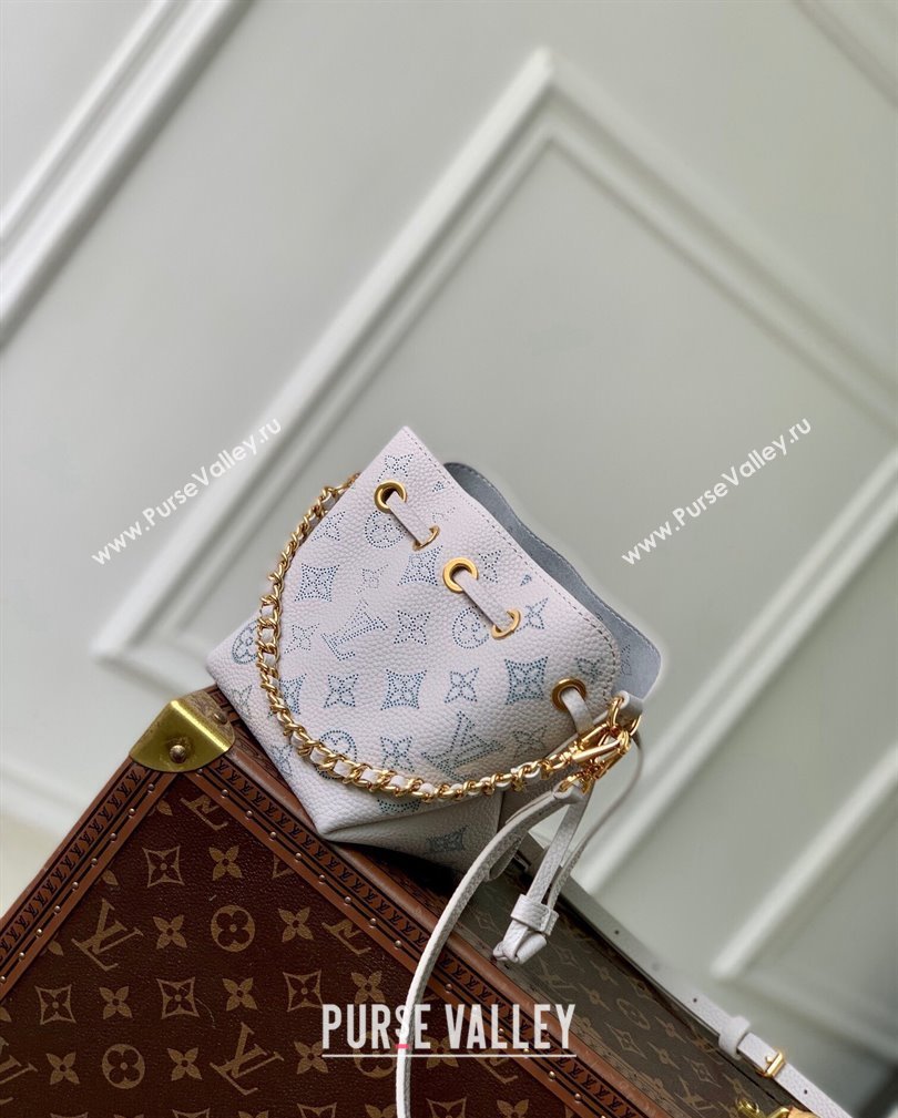 Louis Vuitton Pico Bella Bucket Bag in Mahina Perforated Leather M12521 Brume Grey/Blue 2024 (KI-241105006)