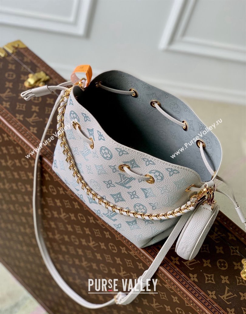 Louis Vuitton Bella Bucket Bag in Mahina Perforated Leather M12125 Brume Grey/Blue 2025 (KI-250121008)