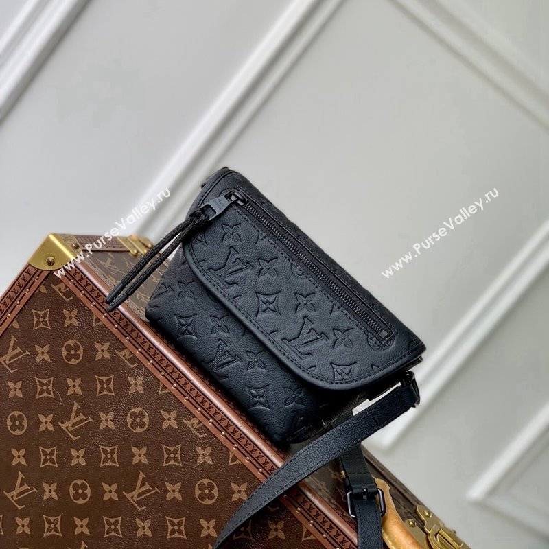 Louis Vuitton Mens Pulse Wearable Wallet Bag in Black Monogram Shadow Leather 2024 M12636 (KI-241105028)