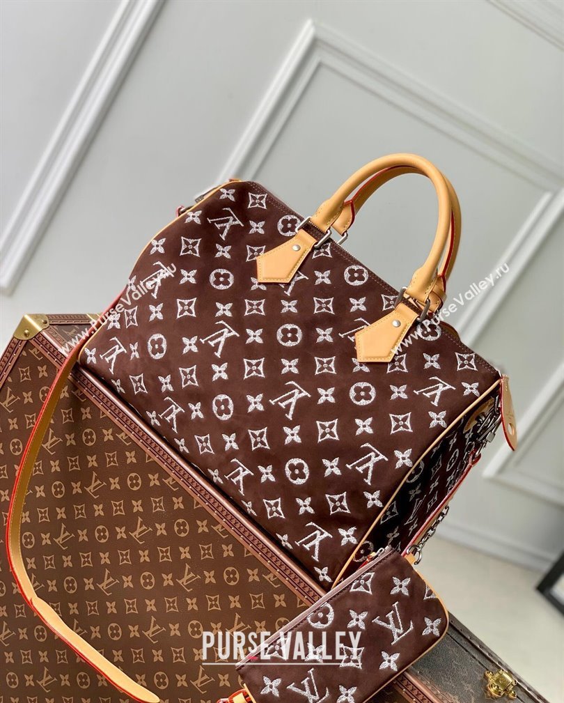 Louis Vuitton RUNWAY Speedy P9 Bandouliere 40 Bag in Brown Monogram Suede M24428 2024 (KI-241105019)