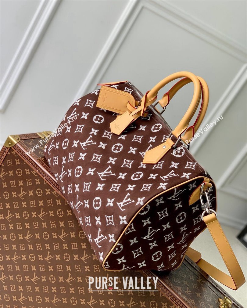 Louis Vuitton RUNWAY Speedy P9 Bandouliere 40 Bag in Brown Monogram Suede M24428 2024 (KI-241105019)