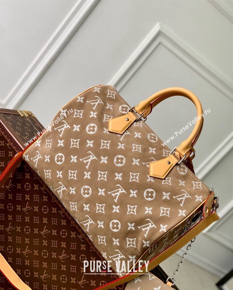 Louis Vuitton RUNWAY Speedy P9 Bandouliere 40 Bag in Beige Monogram Suede M24430 2024 (KI-241105020)