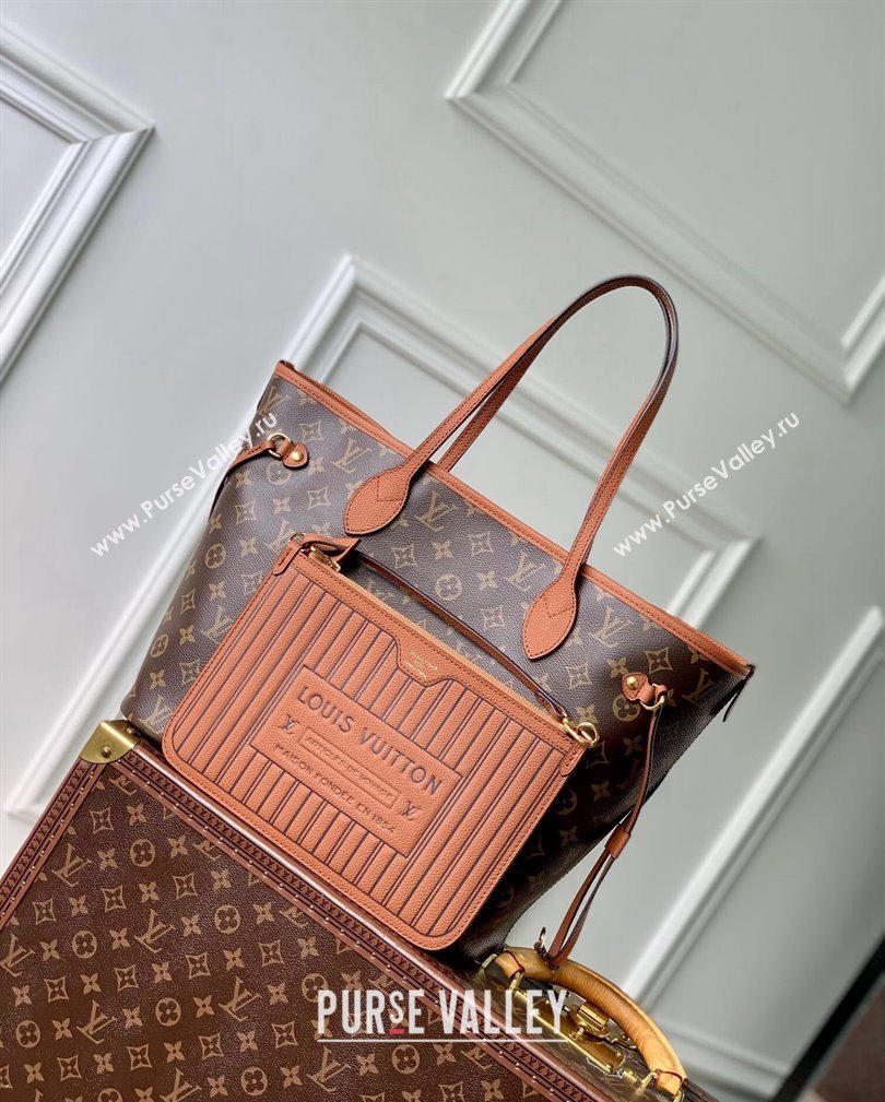 Louis Vuitton Neverfull Inside Out MM Tote Bag M12061 Tan Brown Leather/Monogram Canvas 2024 (KI-241105047)