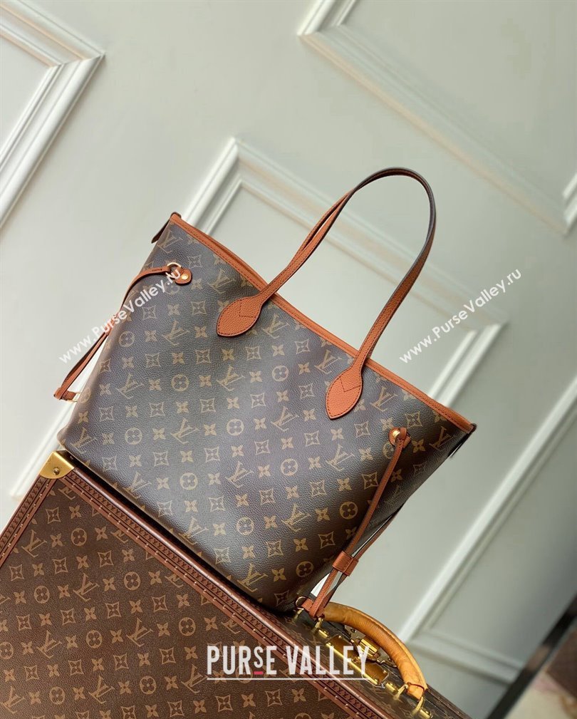 Louis Vuitton Neverfull Inside Out MM Tote Bag M12061 Tan Brown Leather/Monogram Canvas 2024 (KI-241105047)