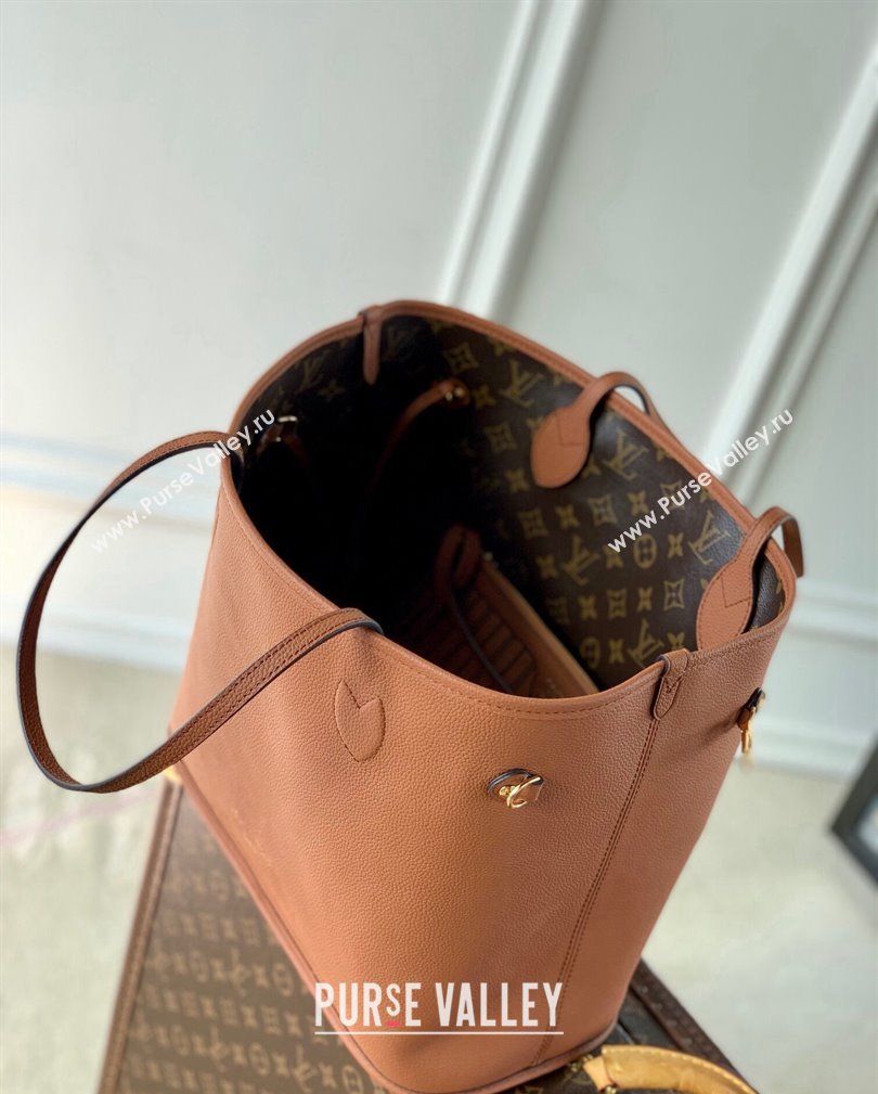 Louis Vuitton Neverfull Inside Out MM Tote Bag M12061 Tan Brown Leather/Monogram Canvas 2024 (KI-241105047)