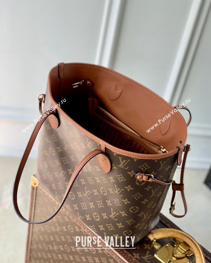 Louis Vuitton Neverfull Inside Out MM Tote Bag M12061 Tan Brown Leather/Monogram Canvas 2024 (KI-241105047)