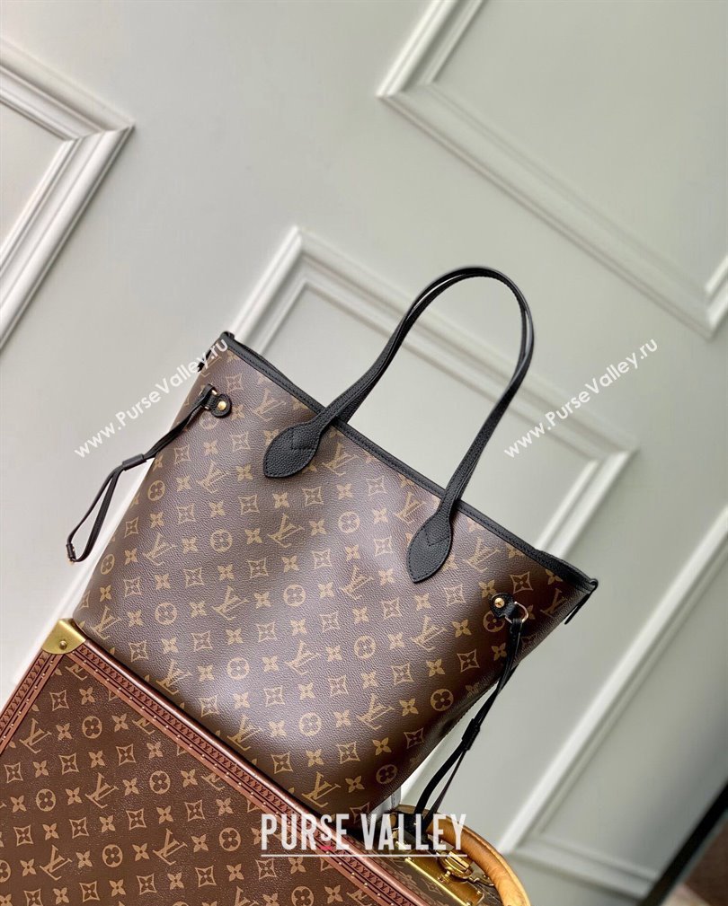 Louis Vuitton Neverfull Inside Out MM Tote Bag M11946 Black Leather/Monogram Canvas 2024 (KI-241105048)