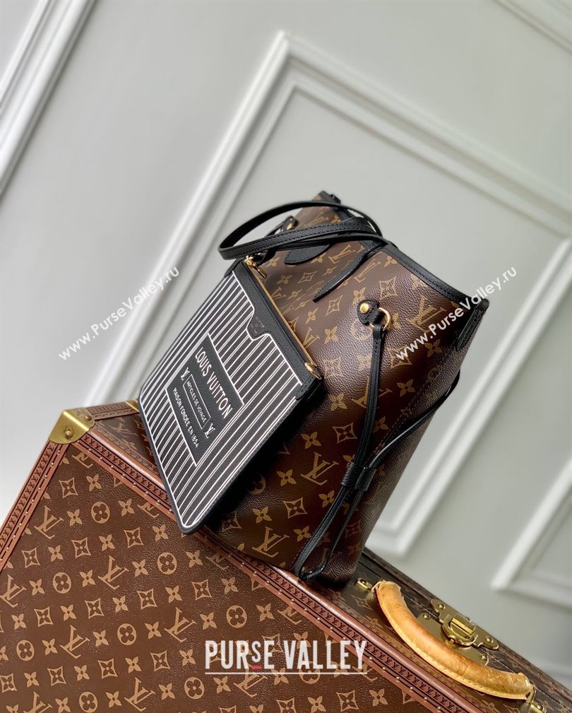 Louis Vuitton Neverfull Inside Out MM Tote Bag M11946 Black Leather/Monogram Canvas 2024 (KI-241105048)