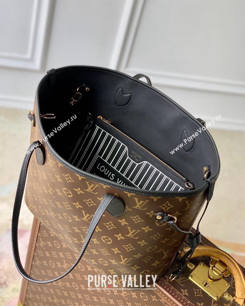 Louis Vuitton Neverfull Inside Out MM Tote Bag M11946 Black Leather/Monogram Canvas 2024 (KI-241105048)