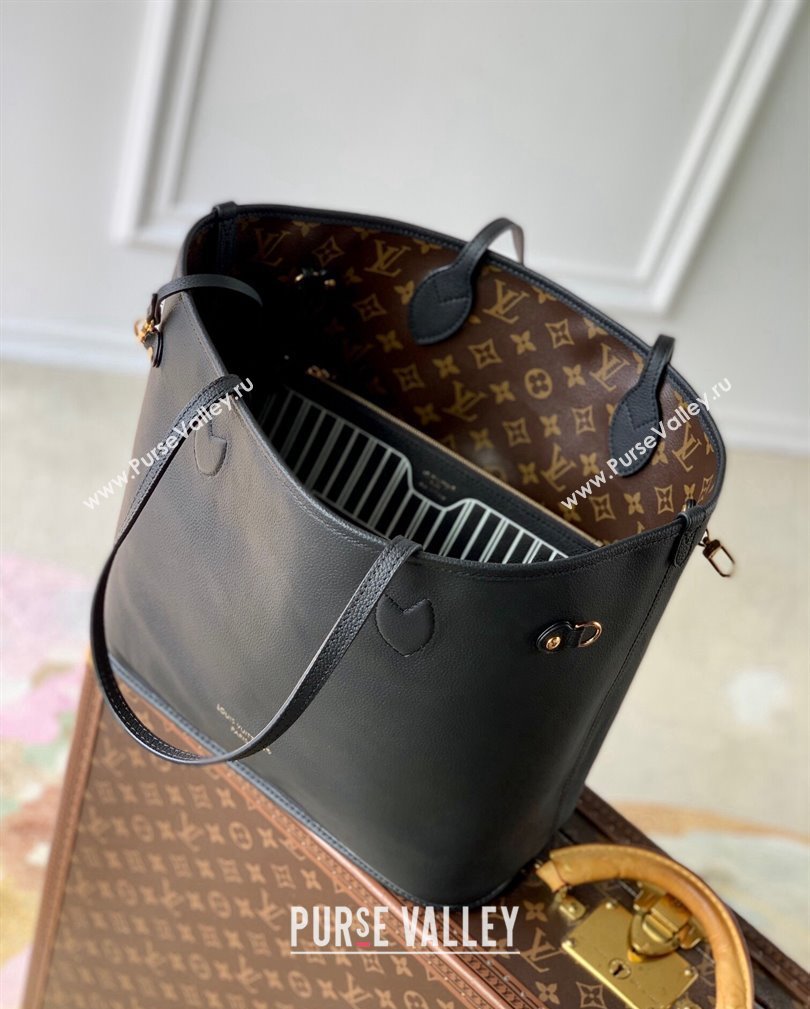 Louis Vuitton Neverfull Inside Out MM Tote Bag M11946 Black Leather/Monogram Canvas 2024 (KI-241105048)