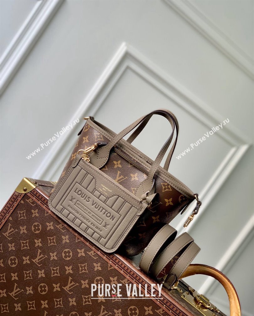 Louis Vuitton Neverfull Inside Out BB Tote Bag M12109 Dark fango Grey Leather/Monogram Canvas 2024 (KI-241105049)