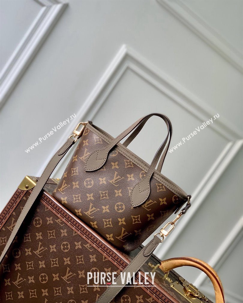 Louis Vuitton Neverfull Inside Out BB Tote Bag M12109 Dark fango Grey Leather/Monogram Canvas 2024 (KI-241105049)